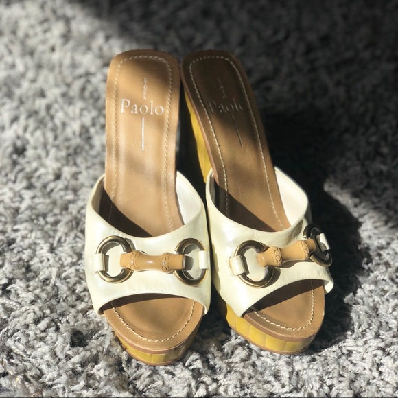 Linea Paolo faux bamboo & pearl ivory wedge sz 7.5 - Picture 1 of 6